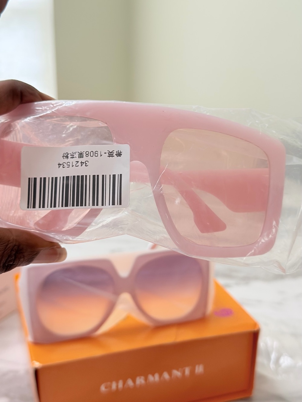 SHEIN Pastel Pink Oversized Square Sunglasses